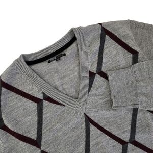 SIMONS 100% extra fine merino check pullover sweater size M gray and burgundy